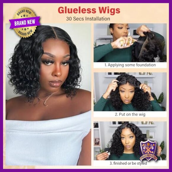 Glueless Human Hair Wig 12 Inch Curly Bob Pre Plucked Lace Closure main image 4